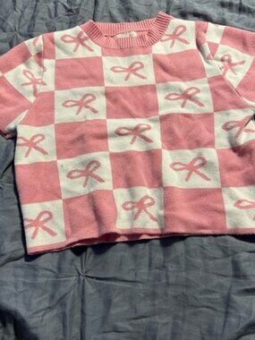 Debut Pink and White Checkered Sweater